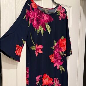 Floral Navy Dress with Pink and Red Accents